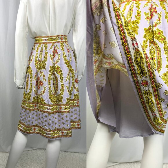 Anthropologie Echarpe scarf retro pleated pockets lavender midi skirt large - Picture 5 of 9